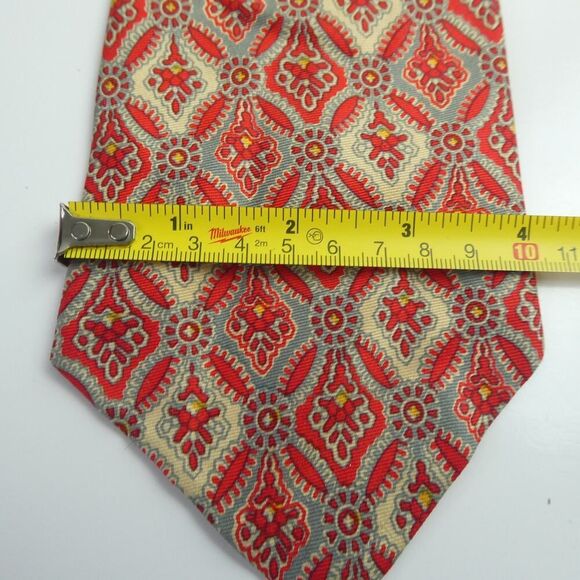 Fabiani Vintage All Silk Men's Neck Tie Red Cream Geometric Floral Print Retro - Picture 4 of 6